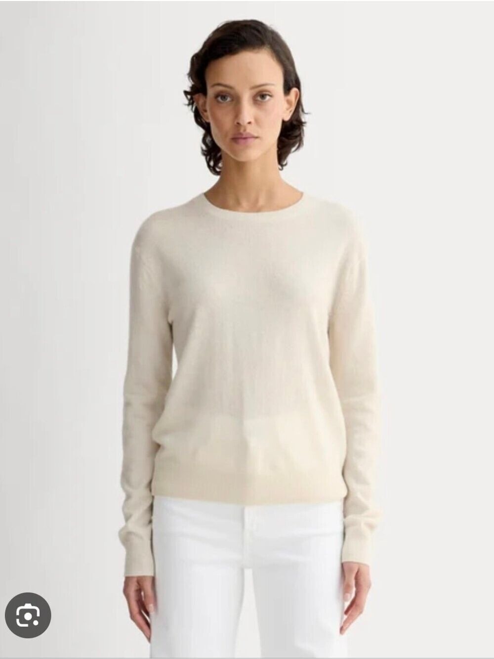 Everlane Classic Crewneck Wool/Cotton Lightweight Transitional Sweater in Ivory